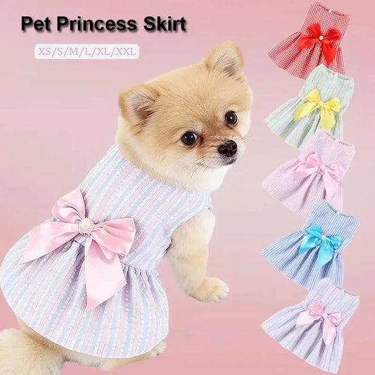 Bow-Knot Pet Skirt dressed on a small dog outdoors in spring