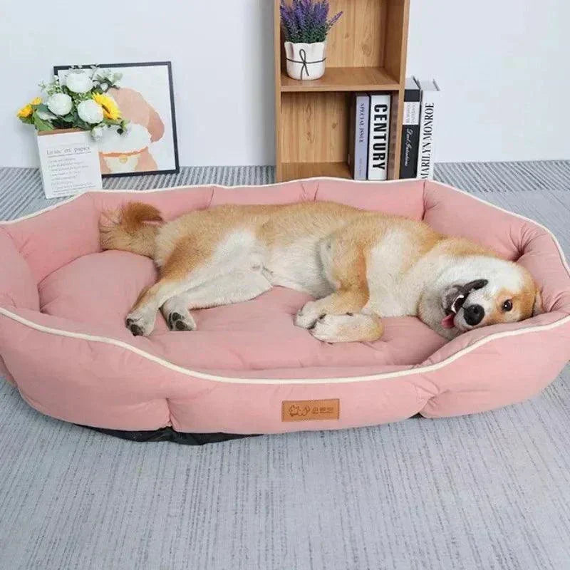 How to Choose The Best Pet Bed for Your Dog or Cat - Dog lounging in a pink pet bed.