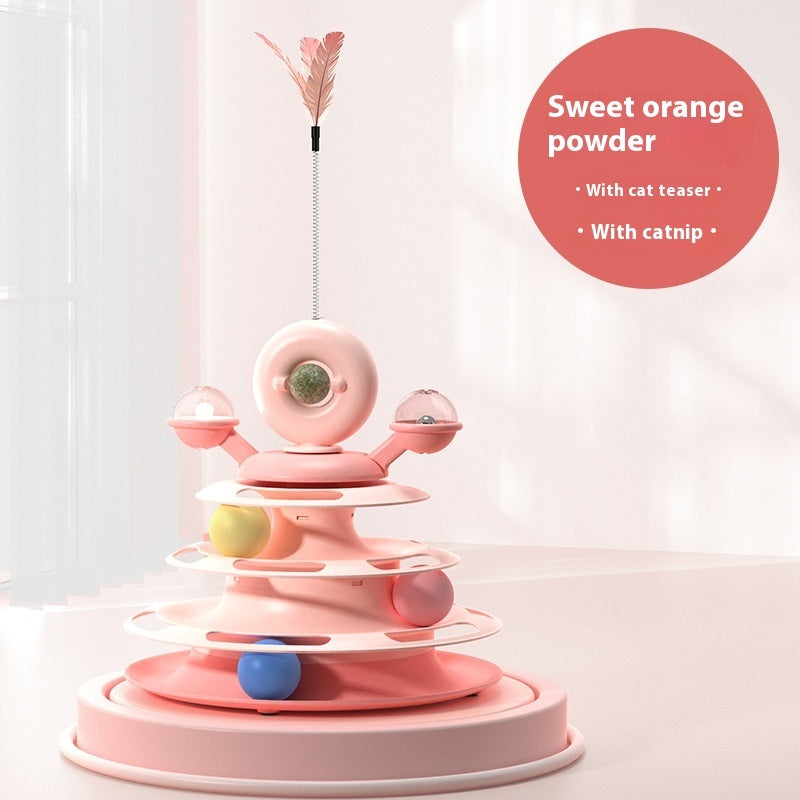 4-Level Cat Toy Tower with Interactive Rolling Balls