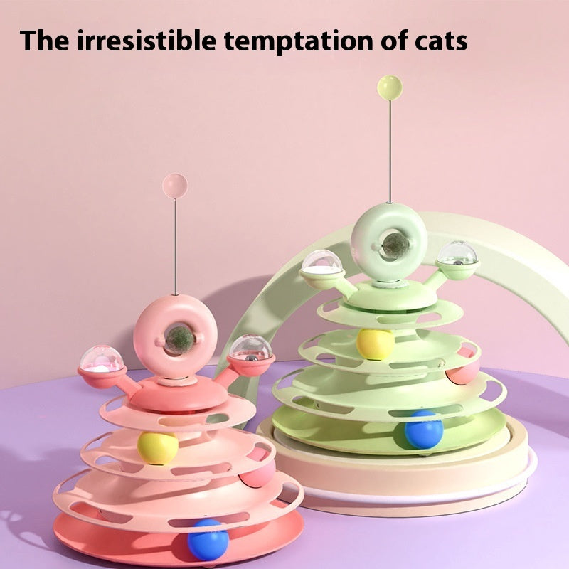 4-Level Cat Toy Tower with Interactive Rolling Balls