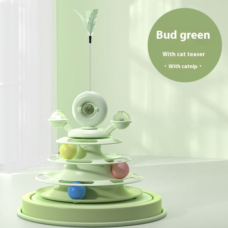 4-Level Cat Toy Tower with Interactive Rolling Balls