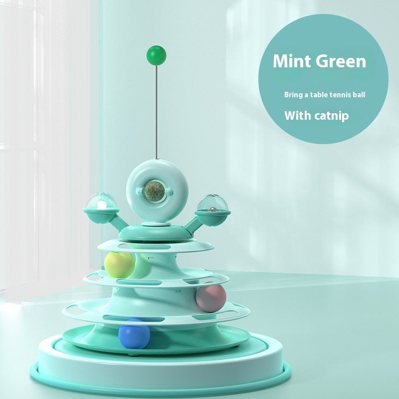4-Level Cat Toy Tower with Interactive Rolling Balls
