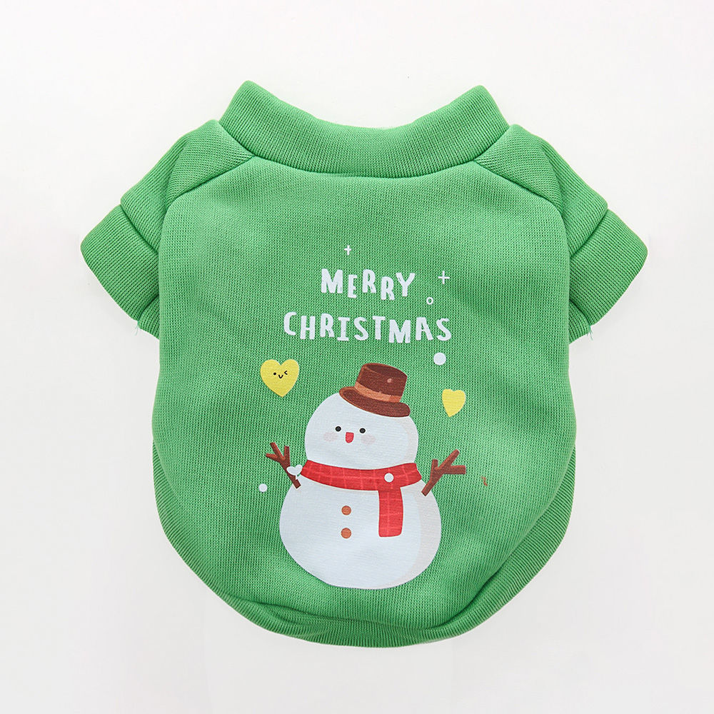 Dog Christmas crew neck sweater in red with Christmas tree design worn by a small dog