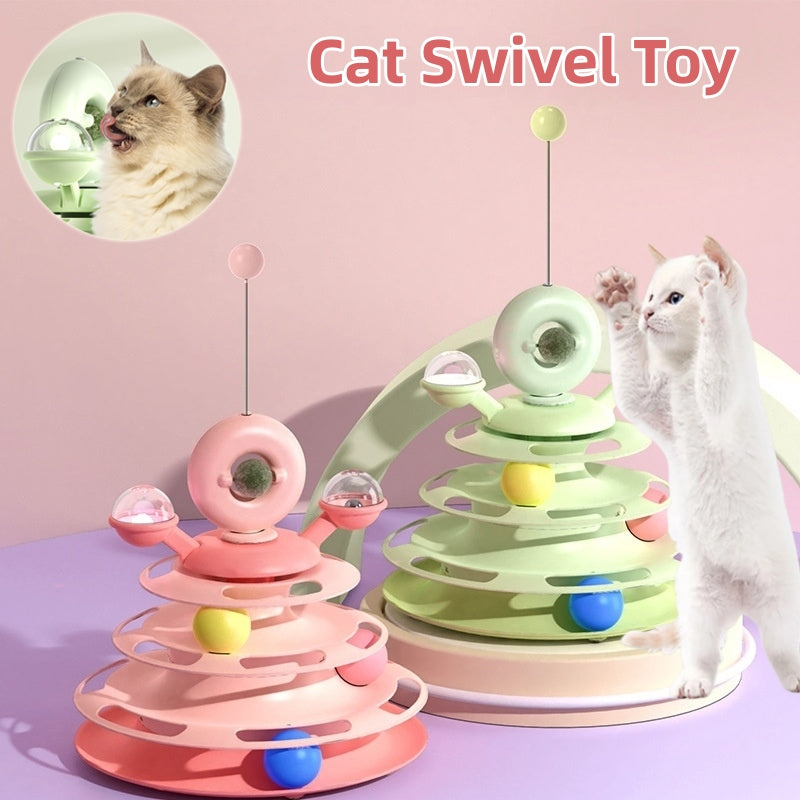 4-Level Cat Toy Tower with Interactive Rolling Balls