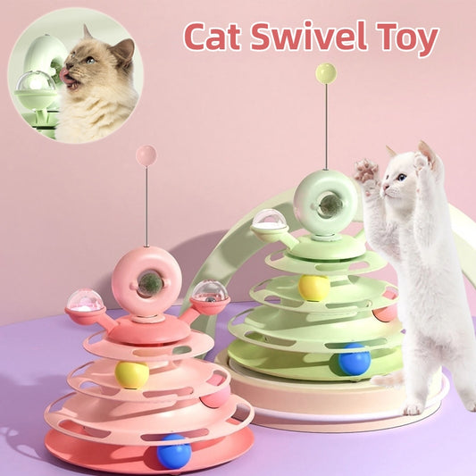 4-Level Cat Toy Tower with Interactive Rolling Balls