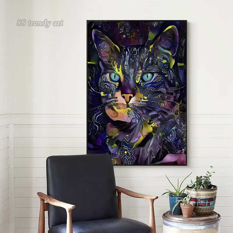 Abstract Colorful Pop Art Cat Canvas Wall Decor