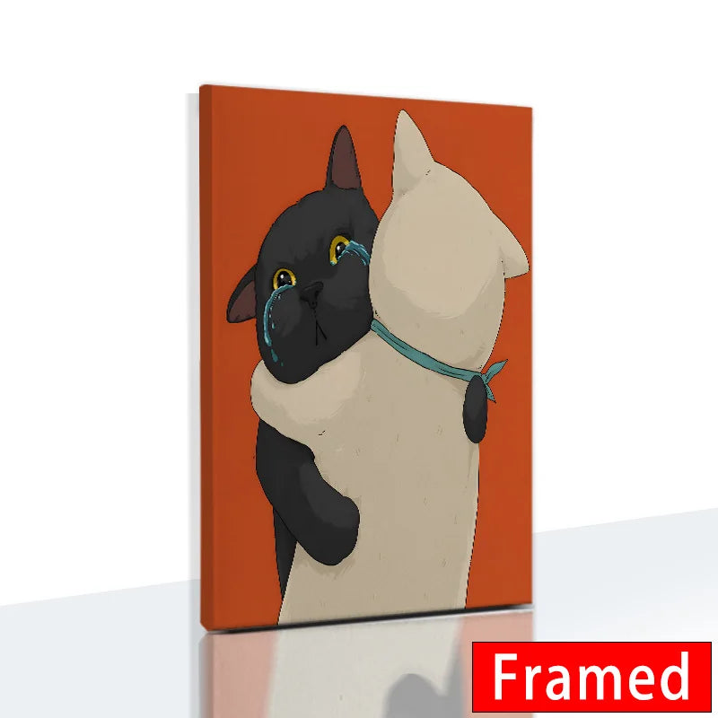 Funny Cute Cat Framed Canvas Wall Art