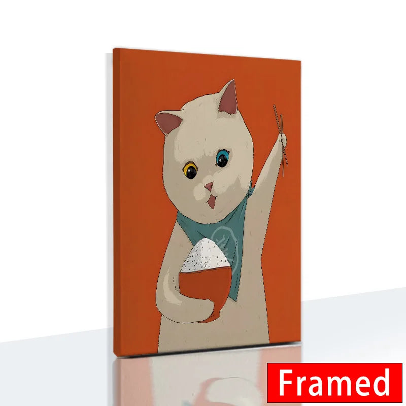 Funny Cute Cat Framed Canvas Wall Art