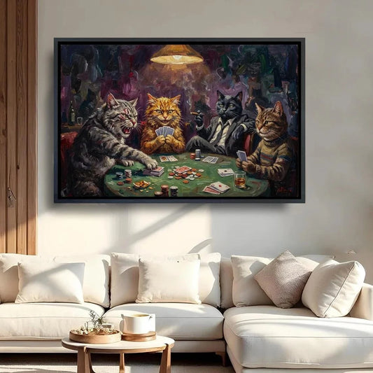 Cats Playing Cards Canvas Wall Art Print🐾 Whimsical Wall Art for Cat LoversBring fun and color to your home with our Cats Playing Cards Canvas Wall Art Print! Featuring playful neon cat illustrations, thiHappy PawsHappy PawsCats Playing Cards