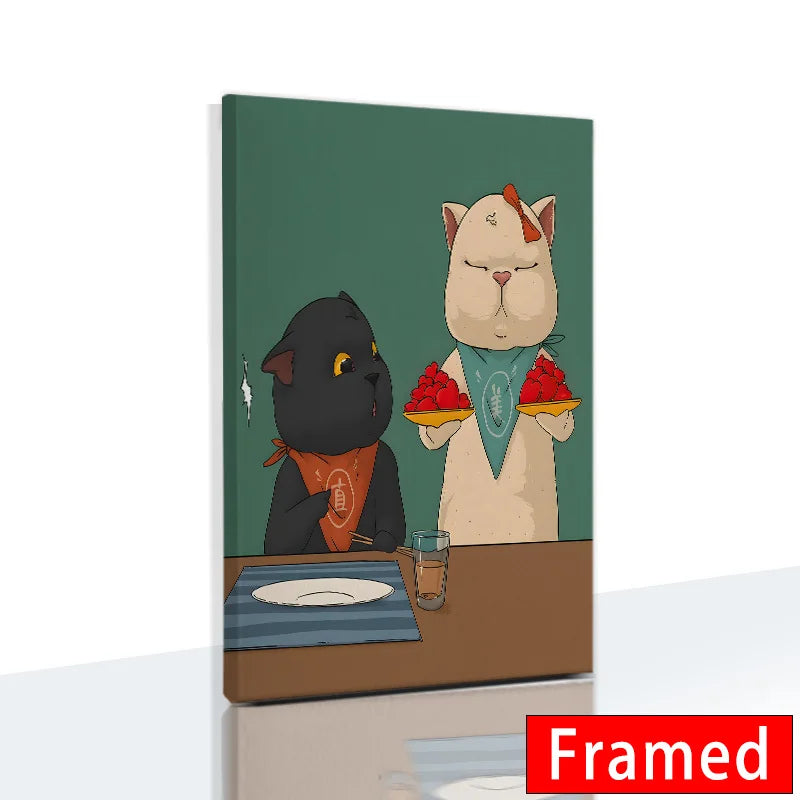 Funny Cute Cat Framed Canvas Wall Art