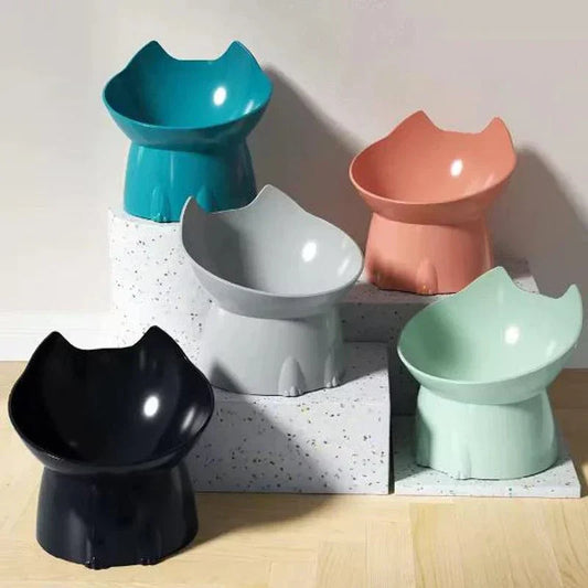 Raised Cat Bowl with a cat eating comfortably at home