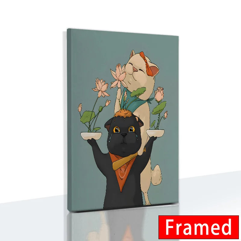 Funny Cute Cat Framed Canvas Wall Art