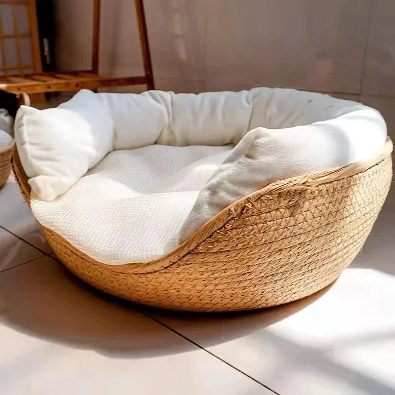Waterproof bamboo pet bed sofa with removable cushion for cats and small dogs