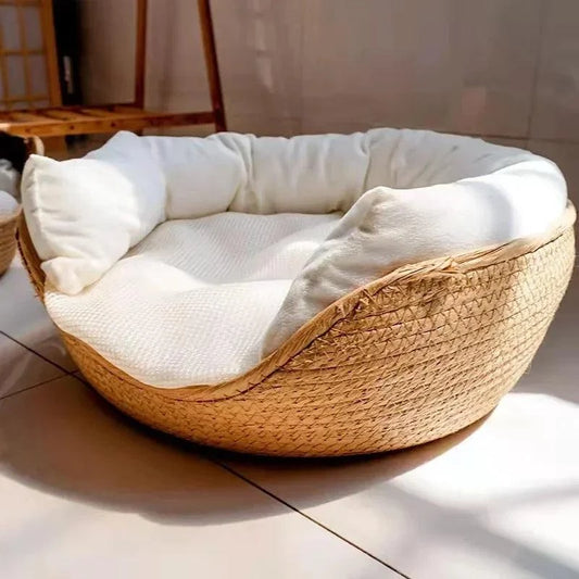 Waterproof bamboo pet bed sofa with removable cushion for cats and small dogs