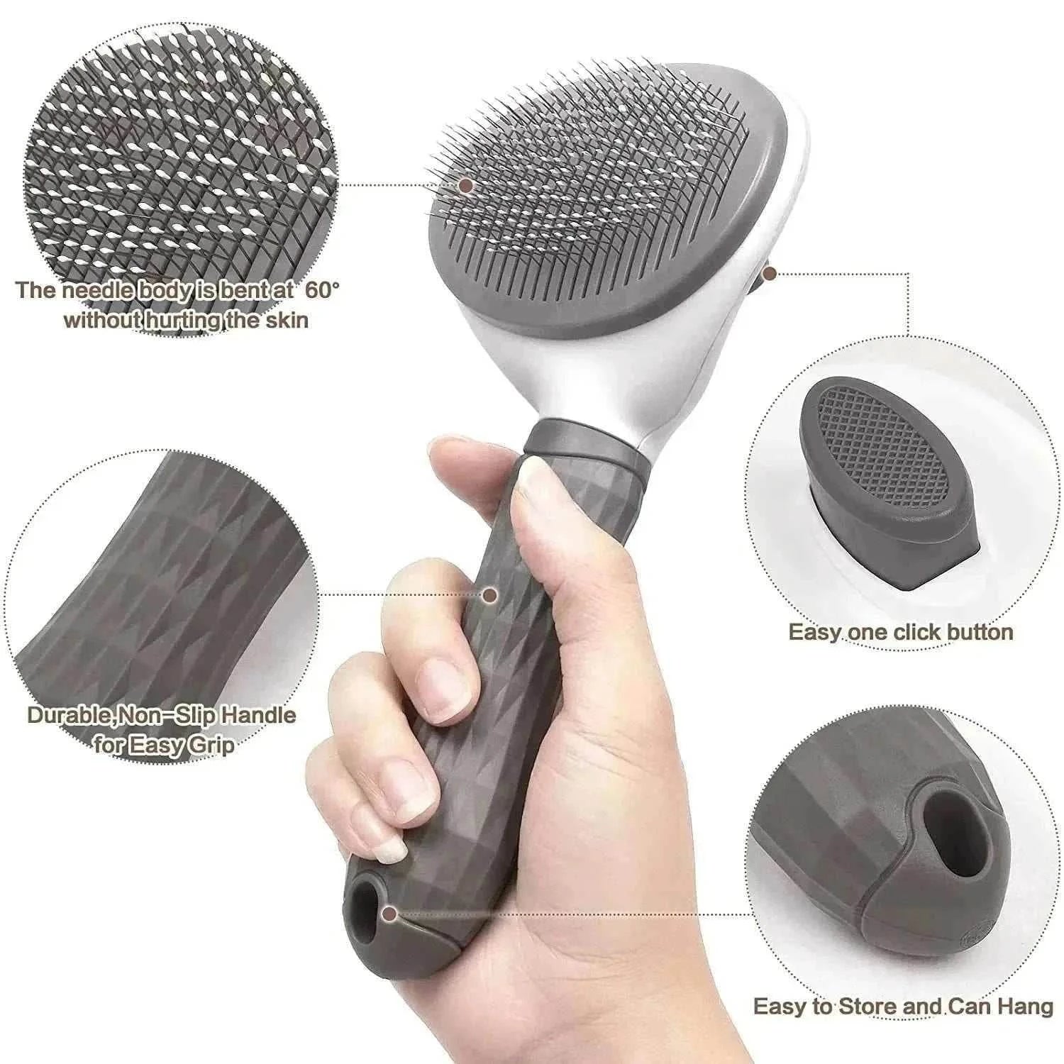 Dog Grooming Brush Massage Comb with Easy Clean FeatureThe Dog Grooming Brush Massage Comb with Easy Clean Feature is designed to gently remove loose hair while eliminating tangles, knots, dander, and trapped dirt. IdealHappy PawsHappy PawsDog Grooming Brush