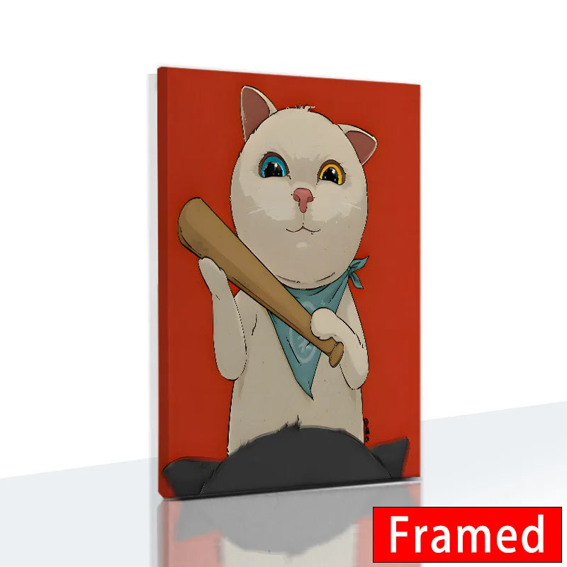 Funny Cute Cat Framed Canvas Wall Art