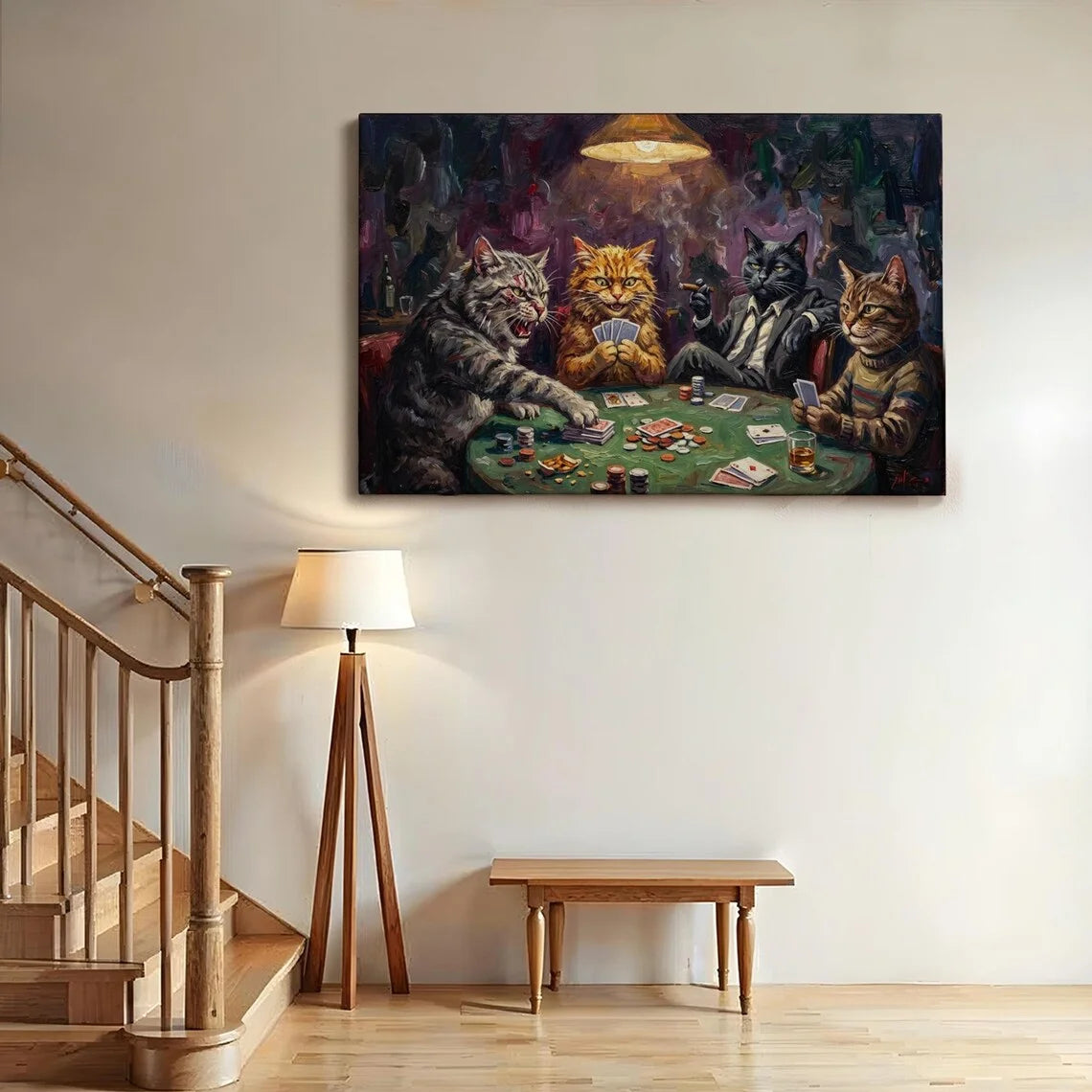 Cats Playing Cards Canvas Wall Art Print