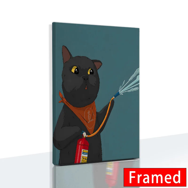 Funny Cute Cat Framed Canvas Wall Art