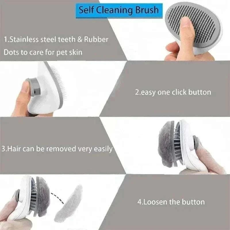 Dog Grooming Brush Massage Comb with Easy Clean FeatureThe Dog Grooming Brush Massage Comb with Easy Clean Feature is designed to gently remove loose hair while eliminating tangles, knots, dander, and trapped dirt. IdealHappy PawsHappy PawsDog Grooming Brush