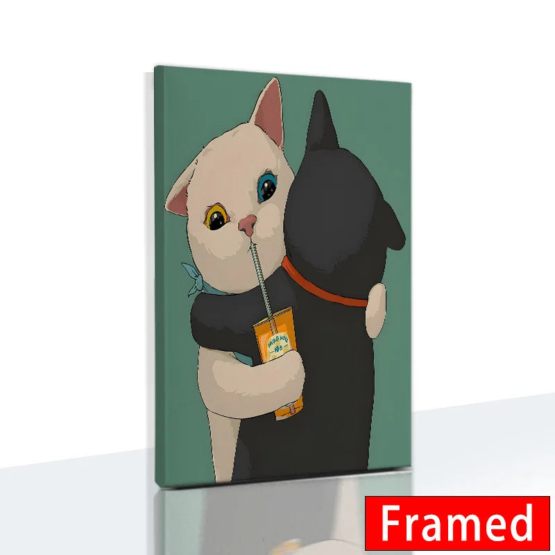 Funny Cute Cat Framed Canvas Wall Art