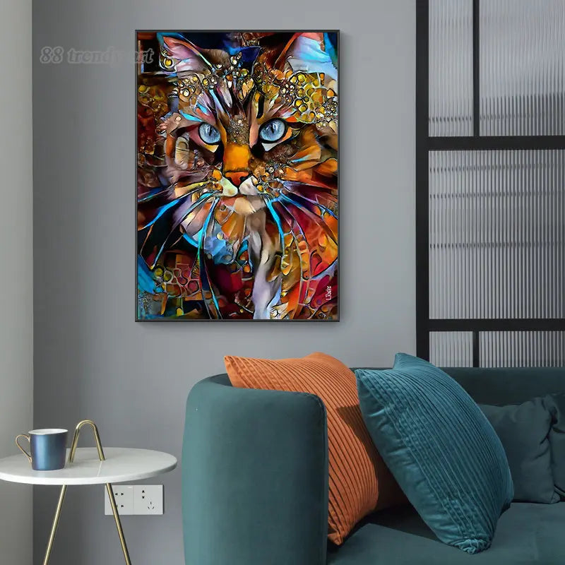 Abstract Colorful Pop Art Cat Canvas Wall Decor