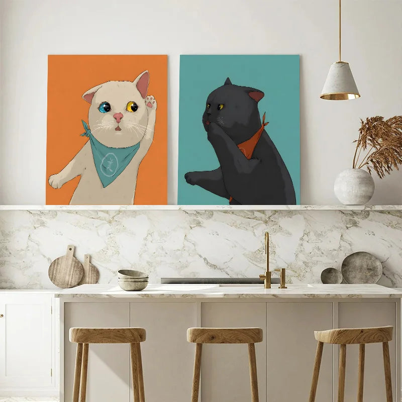 Funny Cute Cat Framed Canvas Wall Art