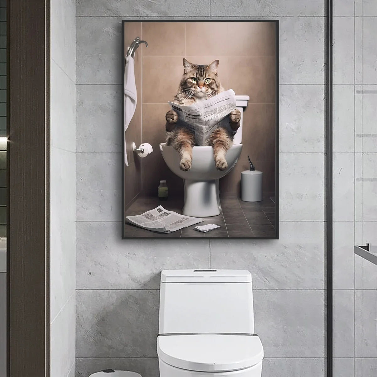 Funny Cat Canvas Wall Art for Bathroom Décor