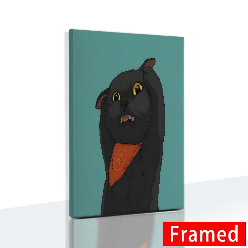 Funny Cute Cat Framed Canvas Wall Art