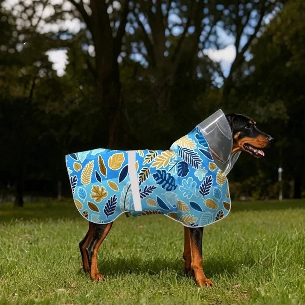 Adjustable reflective waterproof dog raincoat jacket with hood and secure straps for rainy weather protection
