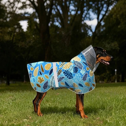 Adjustable reflective waterproof dog raincoat jacket with hood and secure straps for rainy weather protection