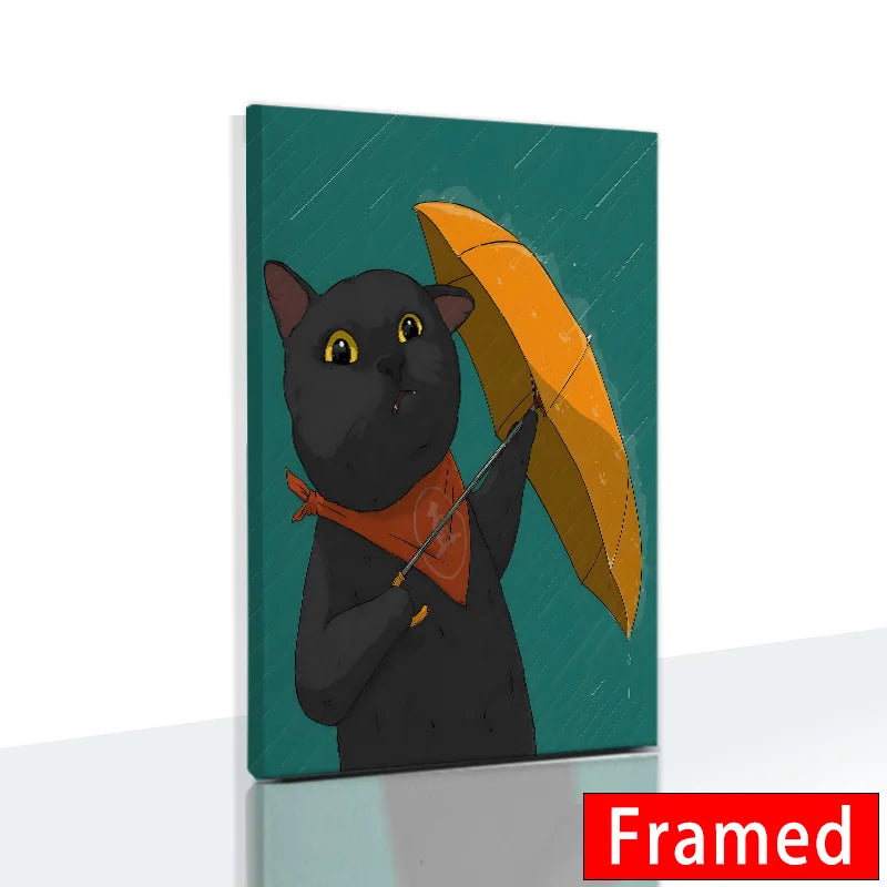 Funny Cute Cat Framed Canvas Wall Art