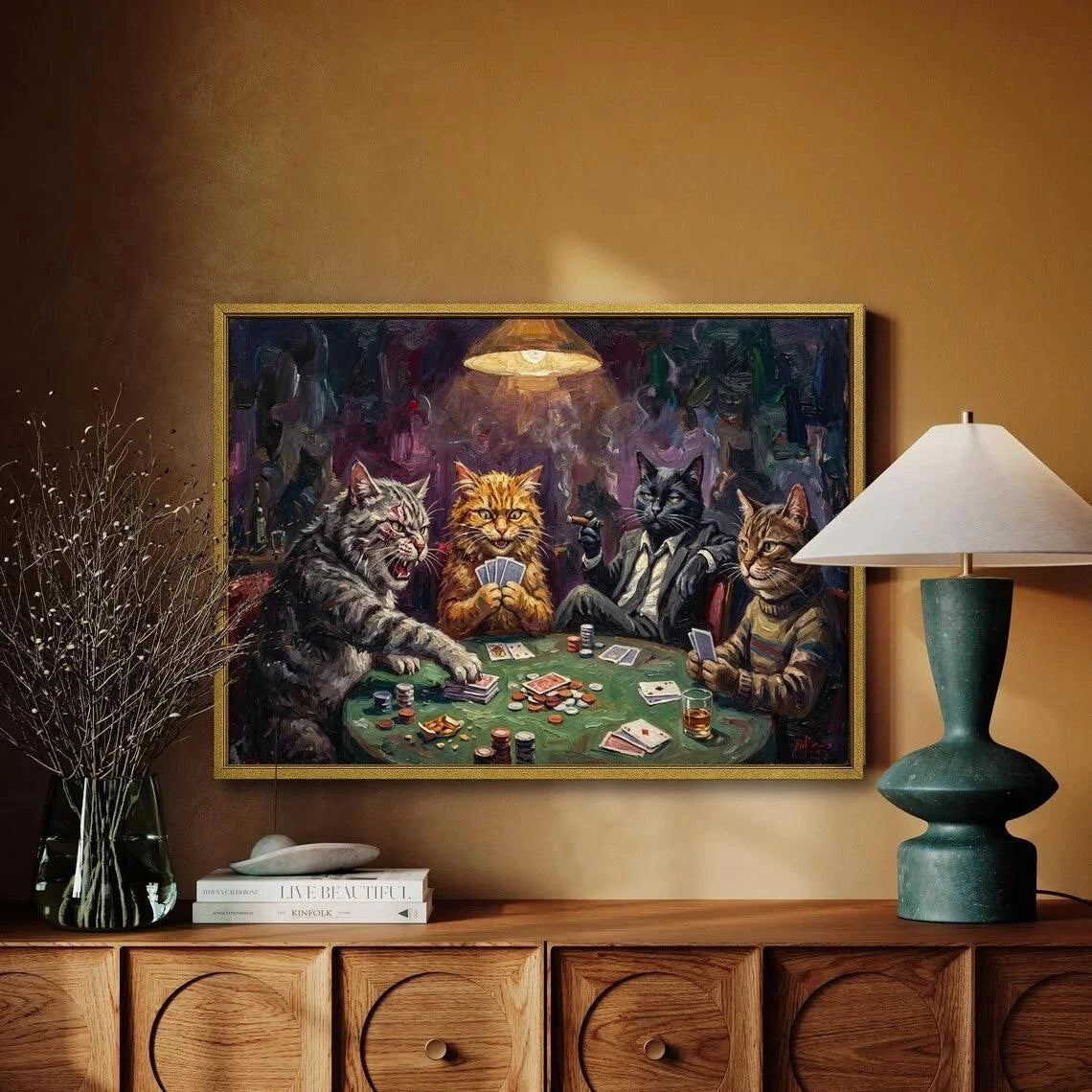 Cats Playing Cards Canvas Wall Art Print🐾 Whimsical Wall Art for Cat LoversBring fun and color to your home with our Cats Playing Cards Canvas Wall Art Print! Featuring playful neon cat illustrations, thiHappy PawsHappy PawsCats Playing Cards