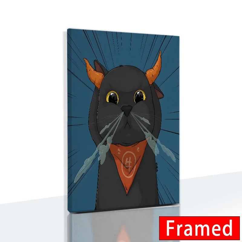 Funny Cute Cat Framed Canvas Wall Art
