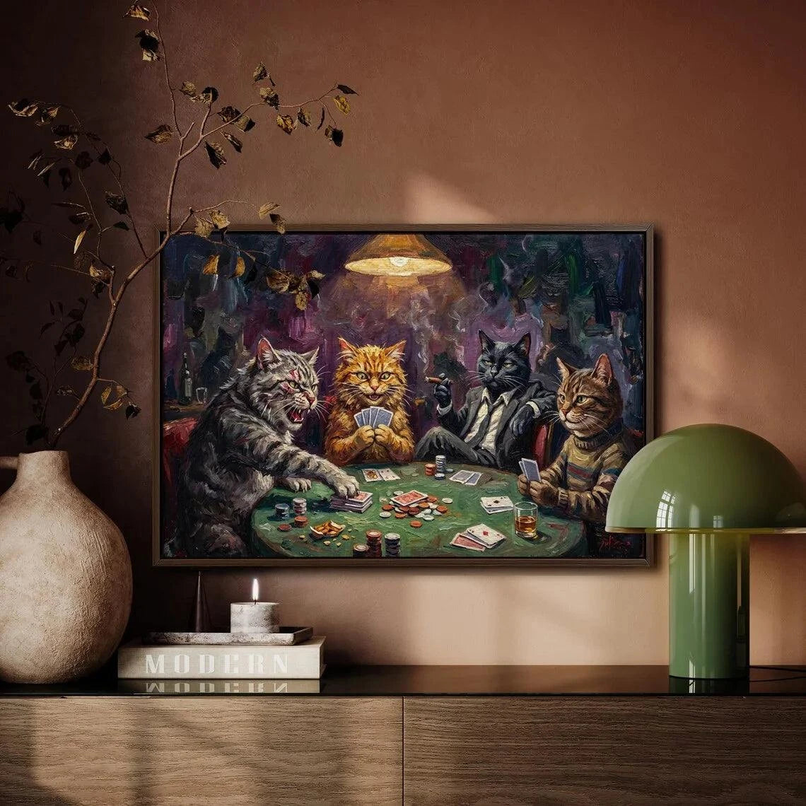 Cats Playing Cards Canvas Wall Art Print🐾 Whimsical Wall Art for Cat LoversBring fun and color to your home with our Cats Playing Cards Canvas Wall Art Print! Featuring playful neon cat illustrations, thiHappy PawsHappy PawsCats Playing Cards