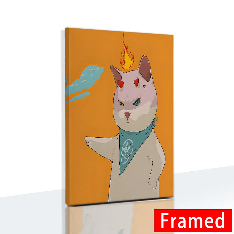 Funny Cute Cat Framed Canvas Wall Art