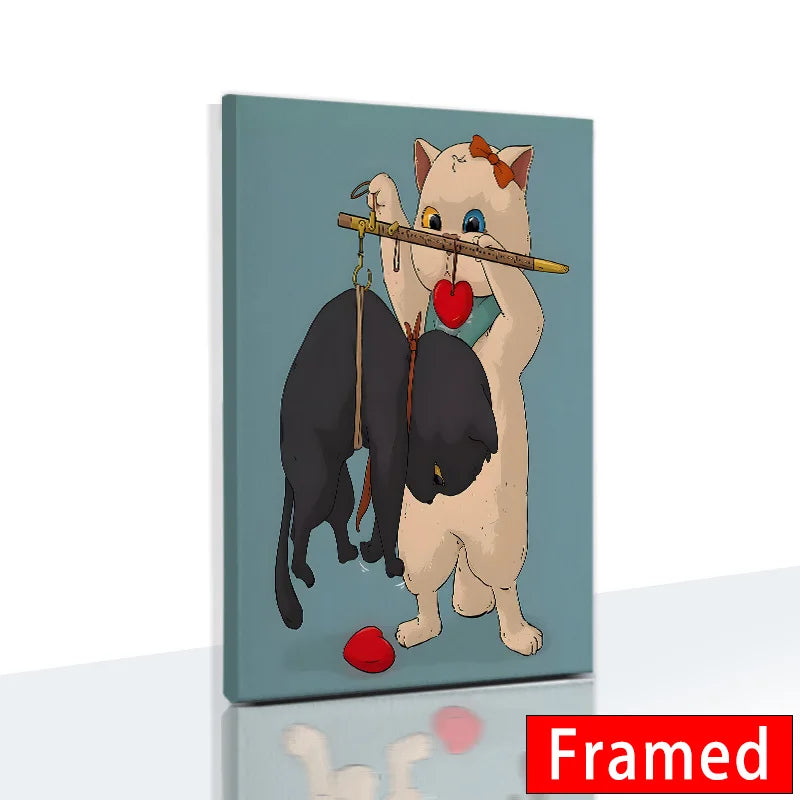 Funny Cute Cat Framed Canvas Wall Art