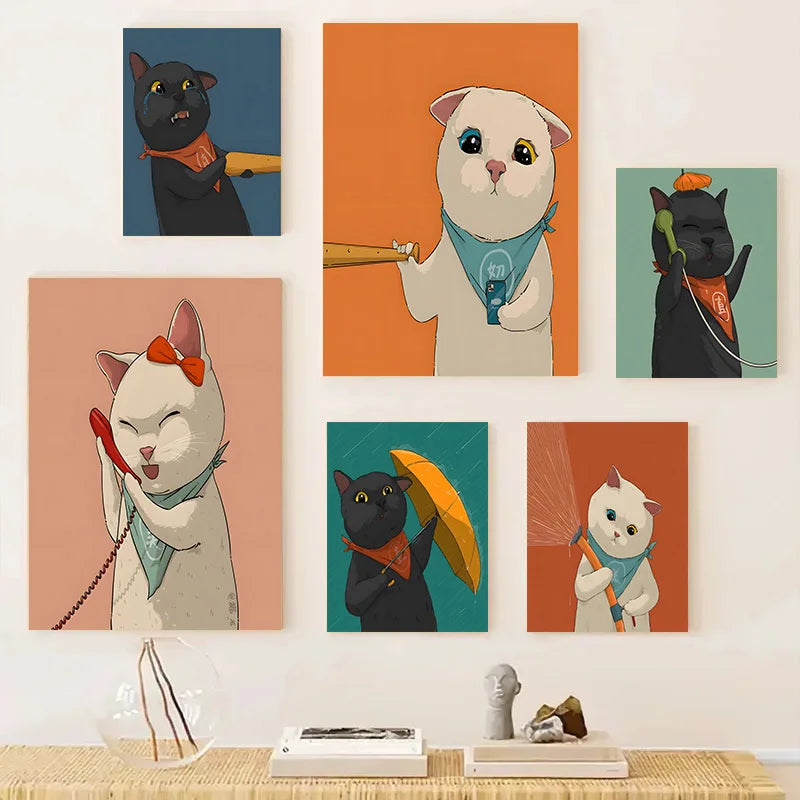 Funny Cute Cat Framed Canvas Wall Art