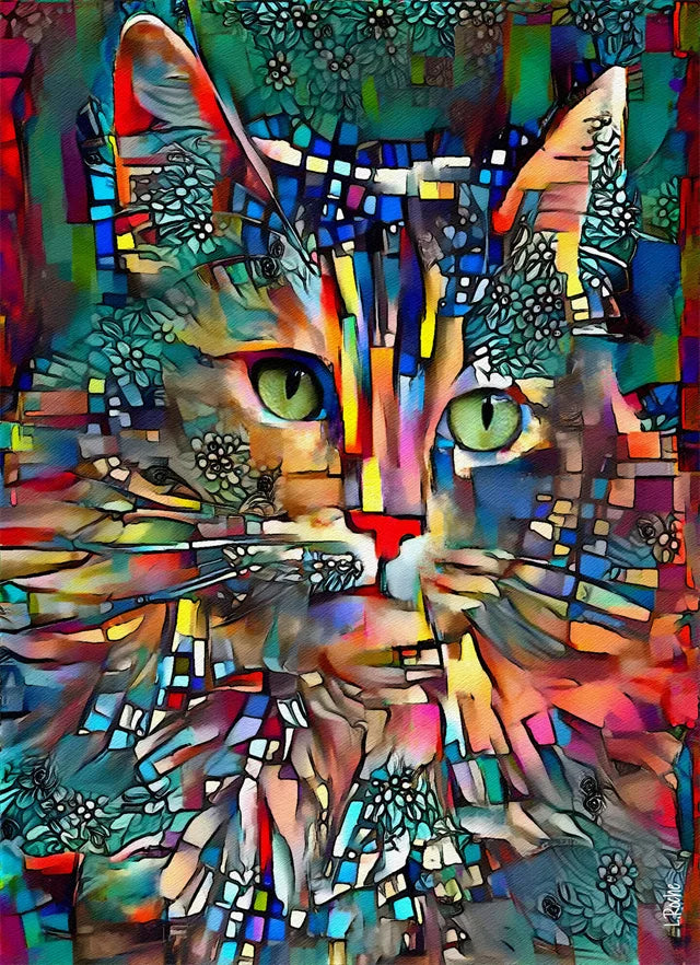 Abstract Colorful Pop Art Cat Canvas Wall Decor