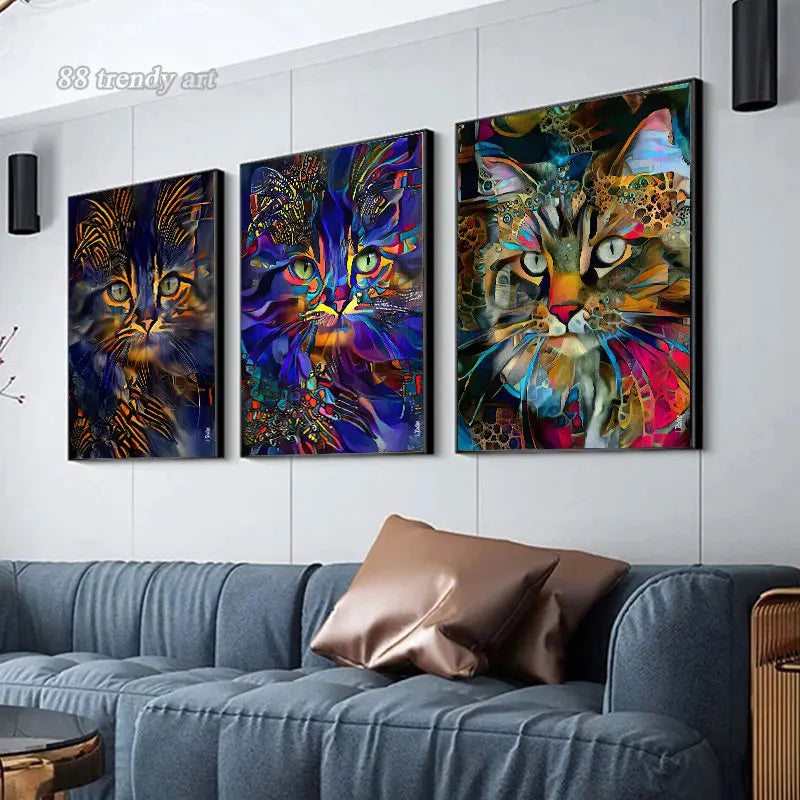 Abstract Colorful Pop Art Cat Canvas Wall Decor