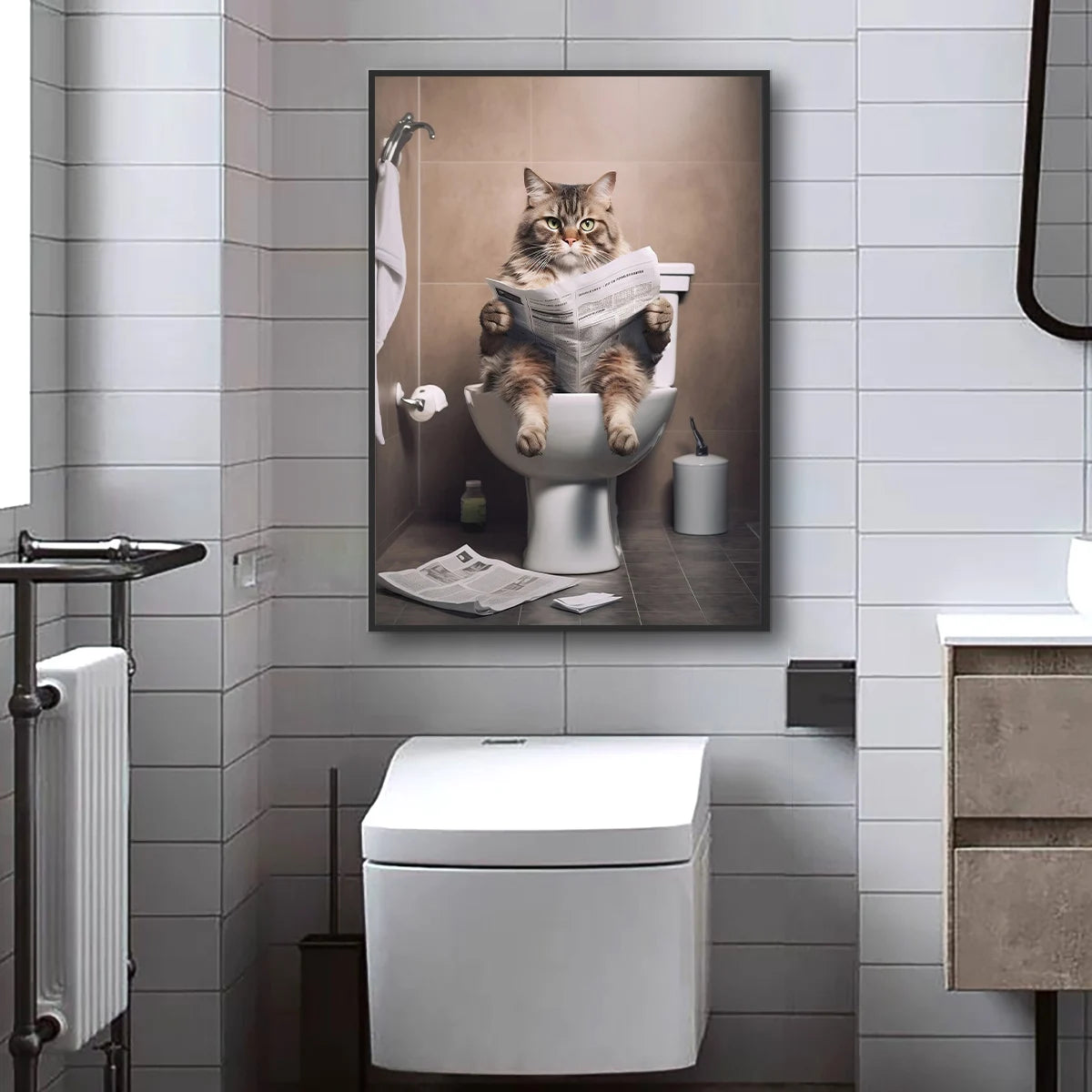 Funny Cat Canvas Wall Art for Bathroom Décor