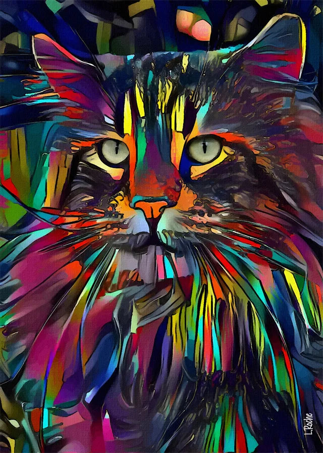 Abstract Colorful Pop Art Cat Canvas Wall Decor