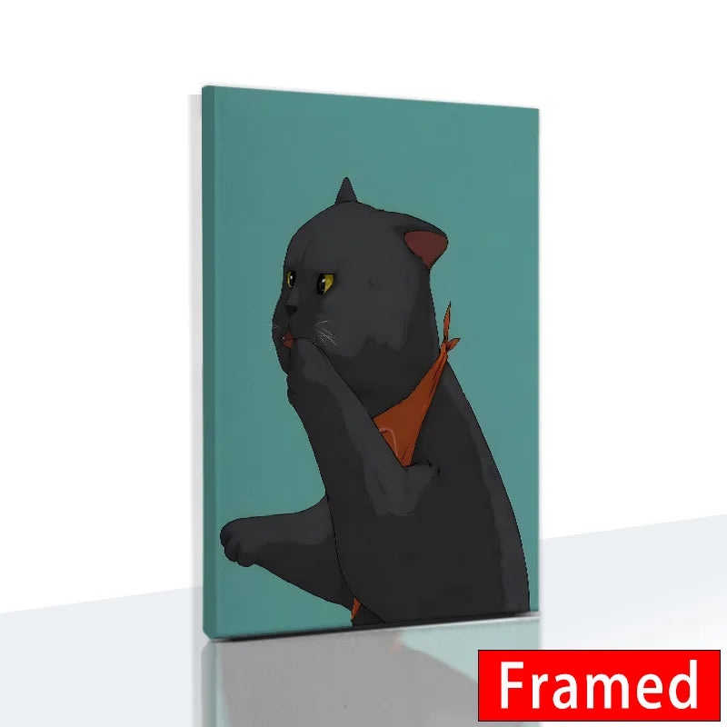 Funny Cute Cat Framed Canvas Wall Art