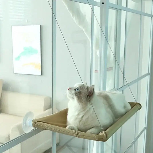 Cat Window Hammock installed on a sunny windowsill at home