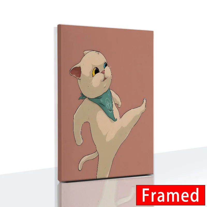 Funny Cute Cat Framed Canvas Wall Art