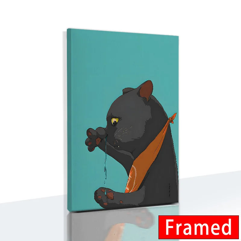 Funny Cute Cat Framed Canvas Wall Art