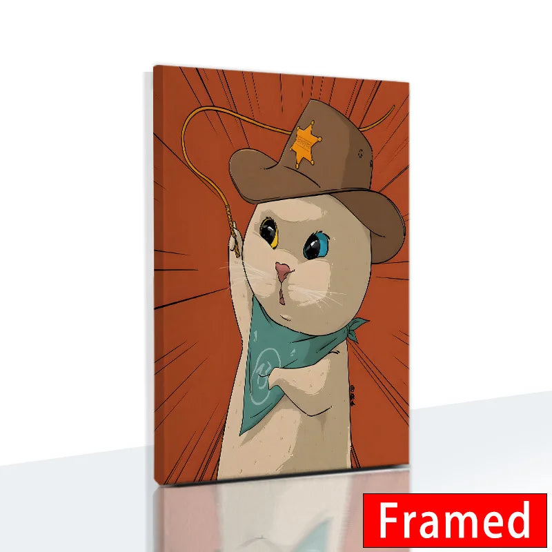 Funny Cute Cat Framed Canvas Wall Art