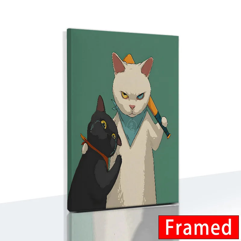 Funny Cute Cat Framed Canvas Wall Art