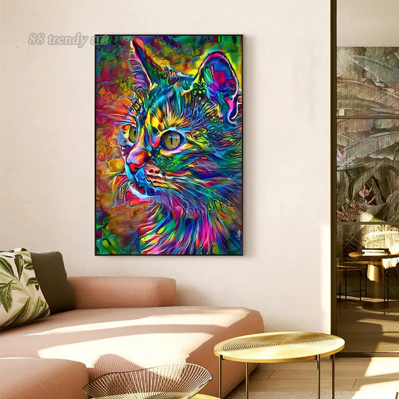 Abstract Colorful Pop Art Cat Canvas Wall Decor
