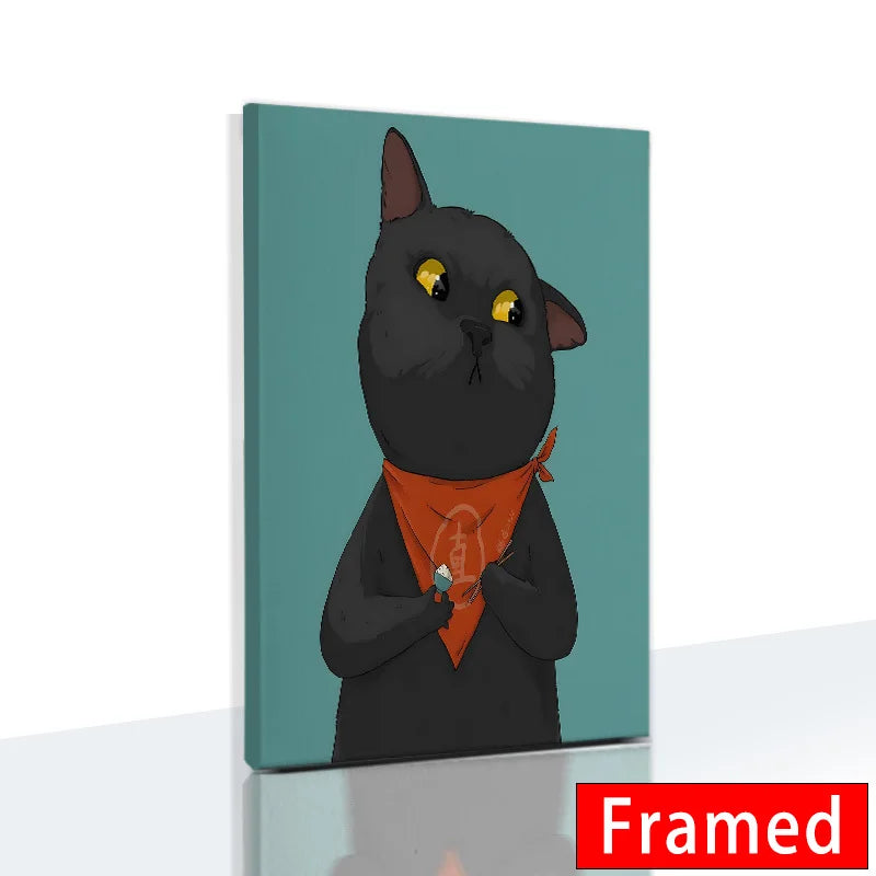 Funny Cute Cat Framed Canvas Wall Art