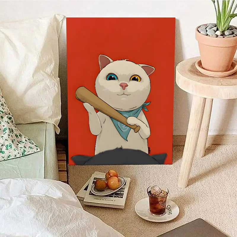 Funny Cute Cat Framed Canvas Wall Art